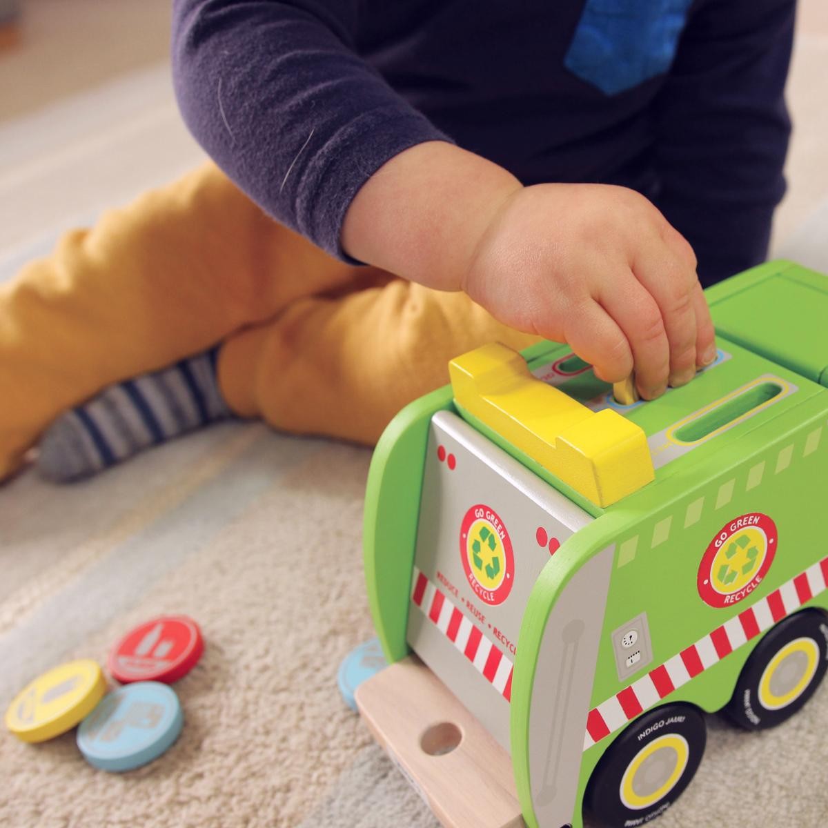 Indigo Jamm Recycling Ronnie Wooden Recycling Truck Toy with Sorting Discs for Kids