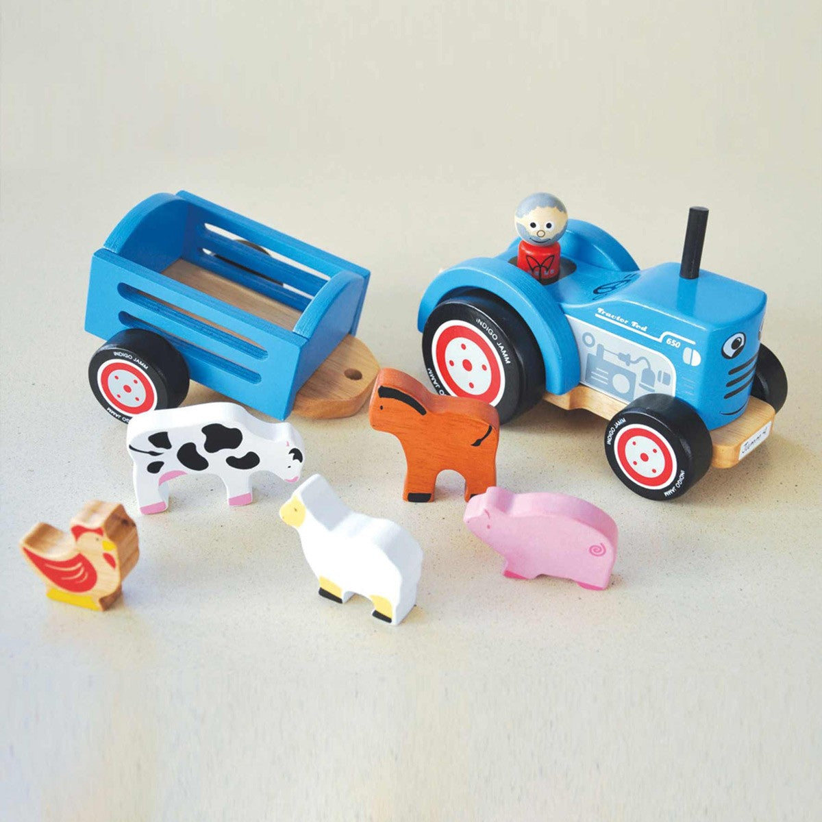 Indigo Jamm Tractor Tim Wooden Farm Vehicle Toy for Kids