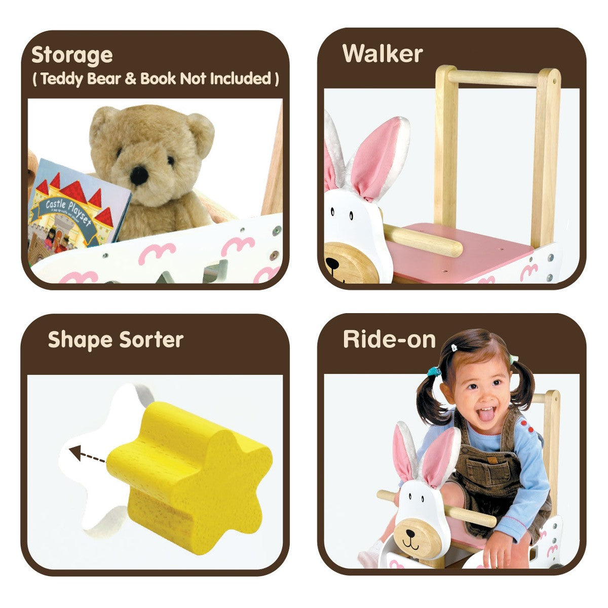 I'm Toy Wooden Walk and Ride Bunny Sorter 2 in 1 Activity for Toddlers