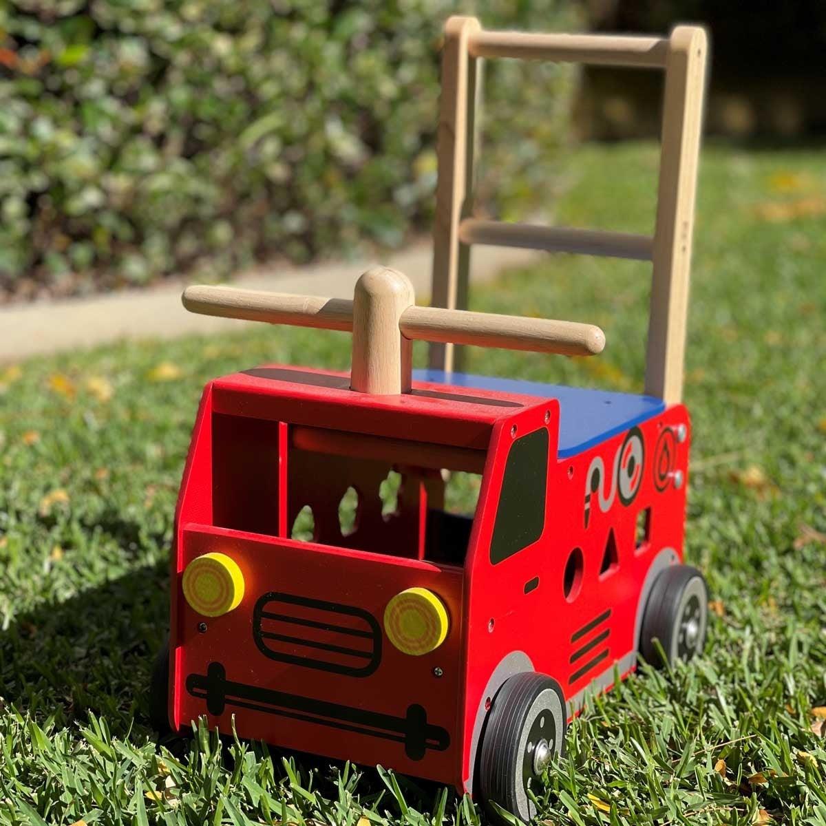 I'm Toy Walk and Ride Fire Engine Wooden Shape Sorter Ride-On Toy for Toddlers