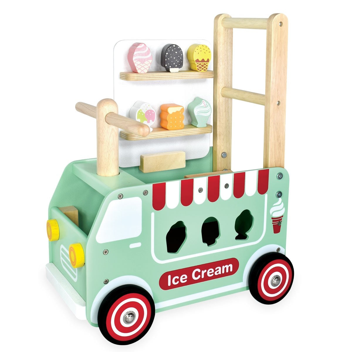 I'm Toy Wooden Ice Cream Truck Sorter Walk and Ride On Toy for Toddlers