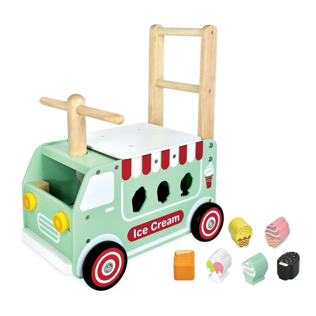 I'm Toy Wooden Ice Cream Truck Sorter Walk and Ride On Toy for Toddlers