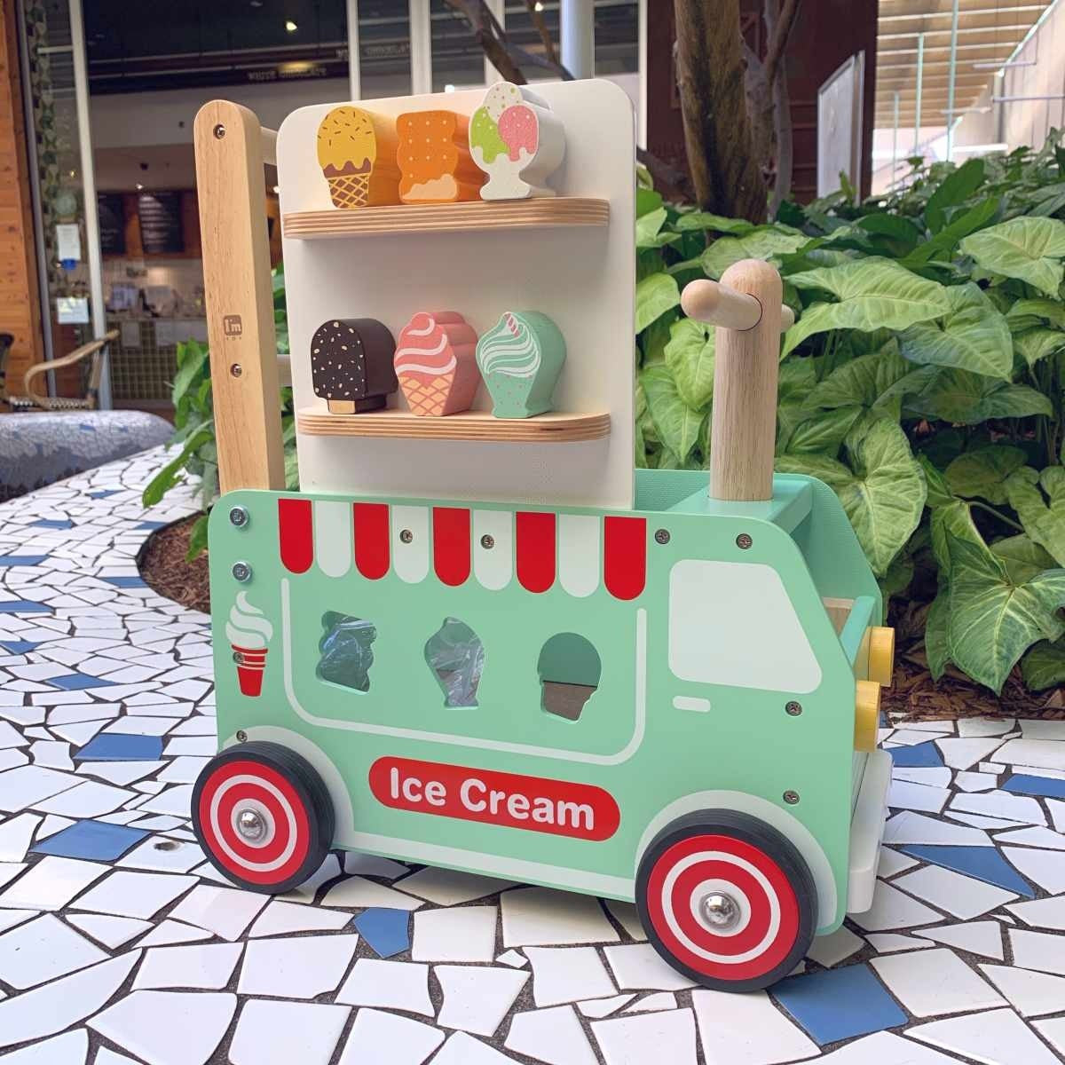 I'm Toy Wooden Ice Cream Truck Sorter Walk and Ride On Toy for Toddlers