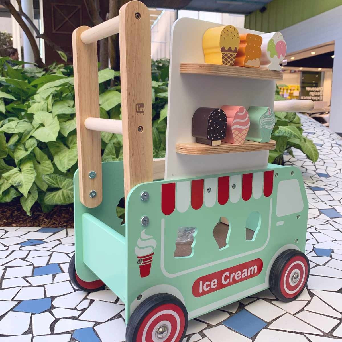 I'm Toy Wooden Ice Cream Truck Sorter Walk and Ride On Toy for Toddlers