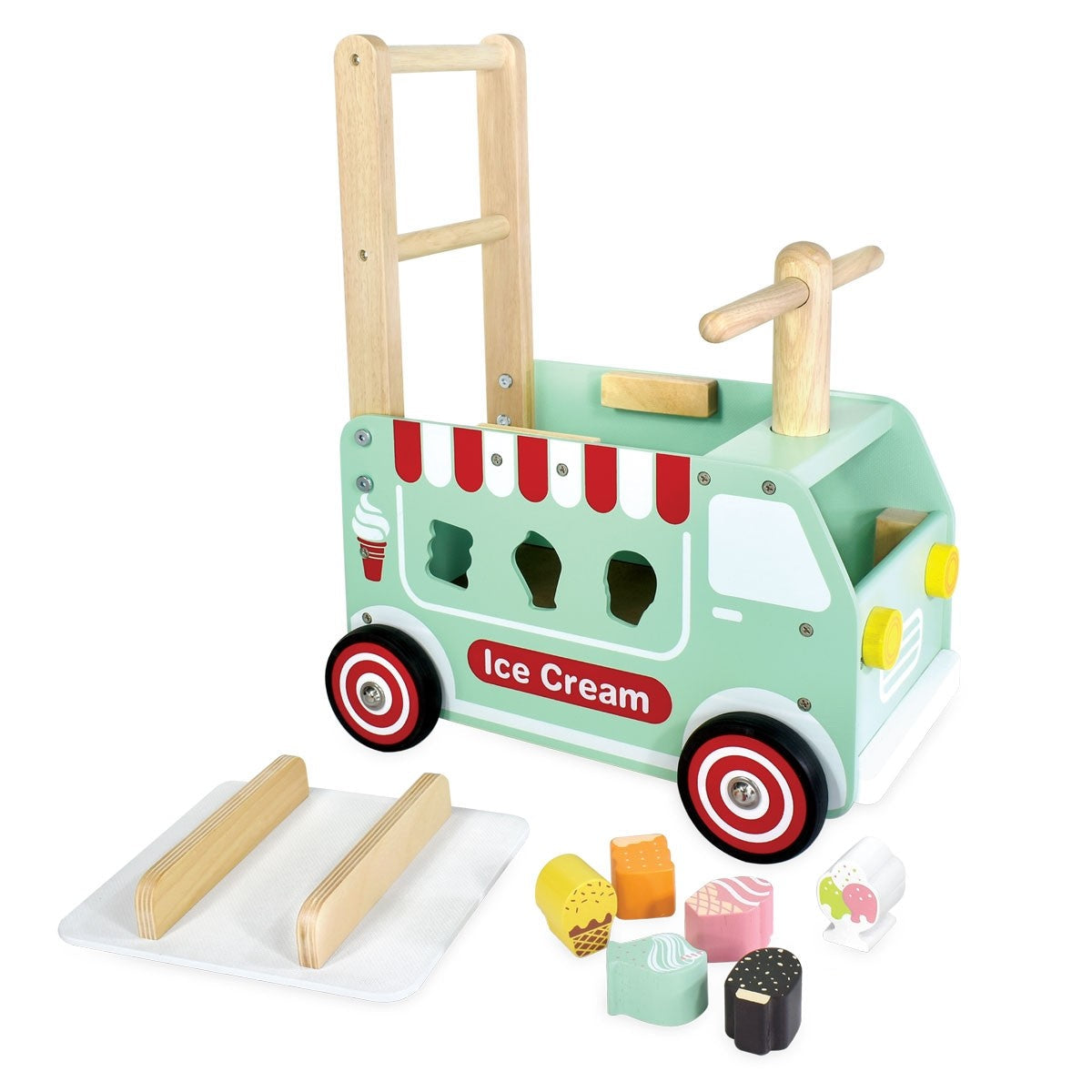I'm Toy Wooden Ice Cream Truck Sorter Walk and Ride On Toy for Toddlers