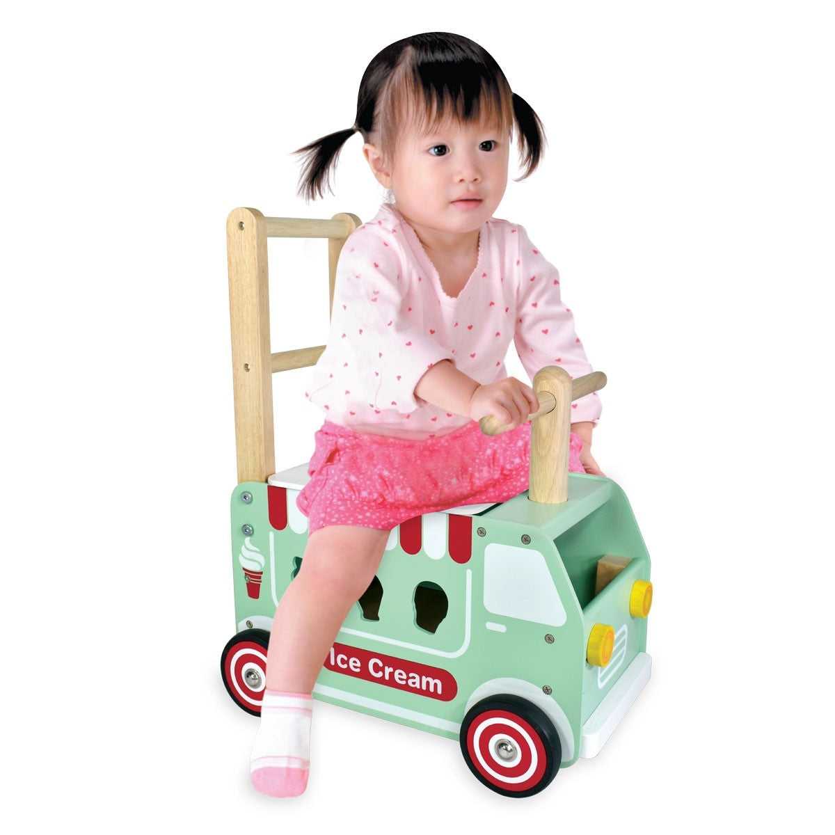 I'm Toy Wooden Ice Cream Truck Sorter Walk and Ride On Toy for Toddlers