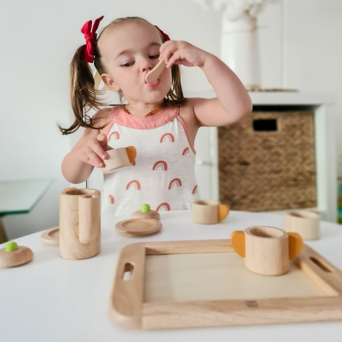 I'm Toy Wooden Pretend Play Kitchen Tea Set Toy for Kids