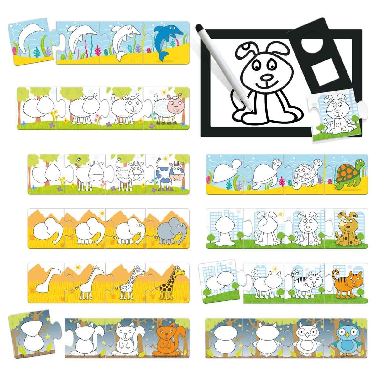 Headu Animal Drawing Step-by-Step Puzzle Kit