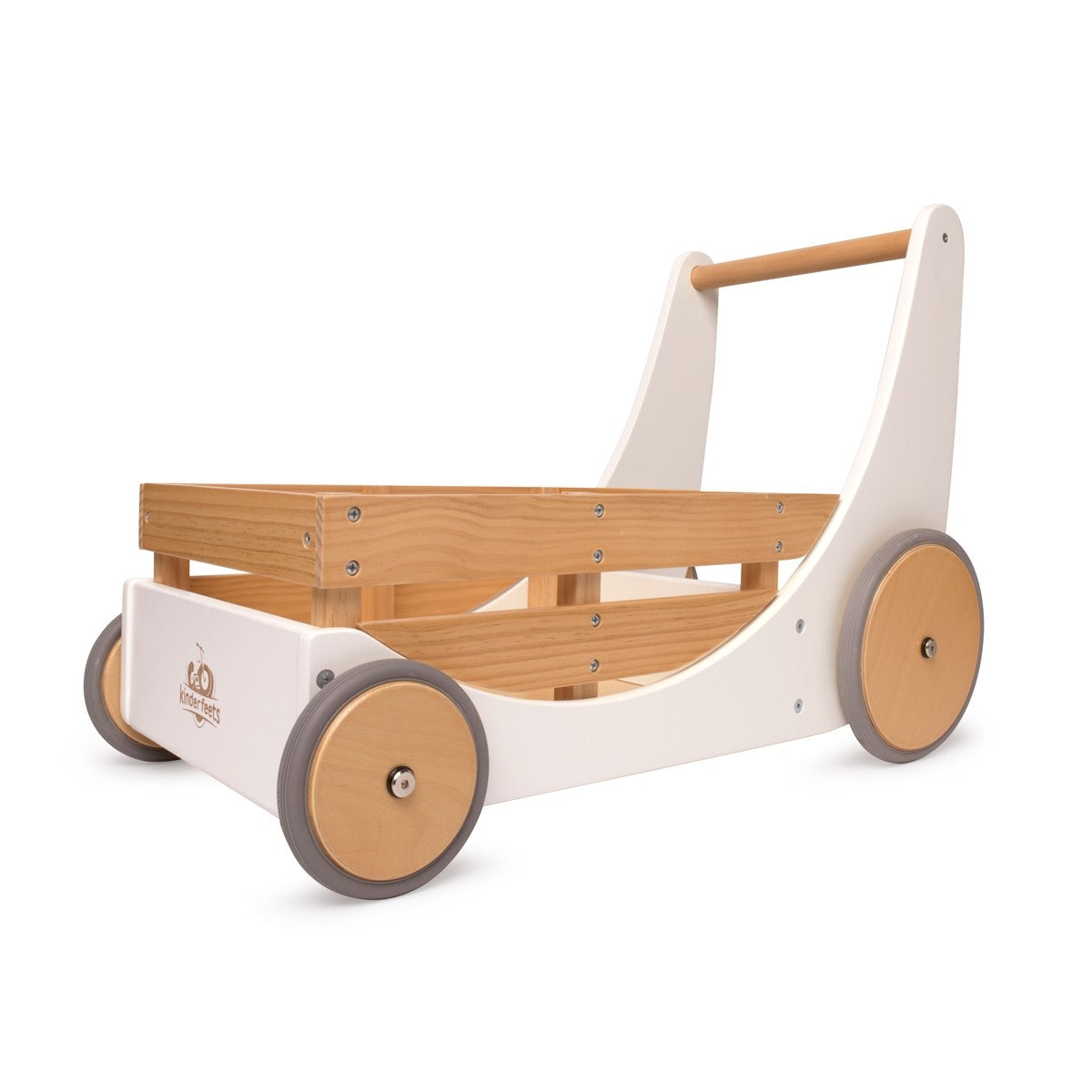 Kinderfeets Cargo Walker White Wooden Push Toy with Storage for Toddlers