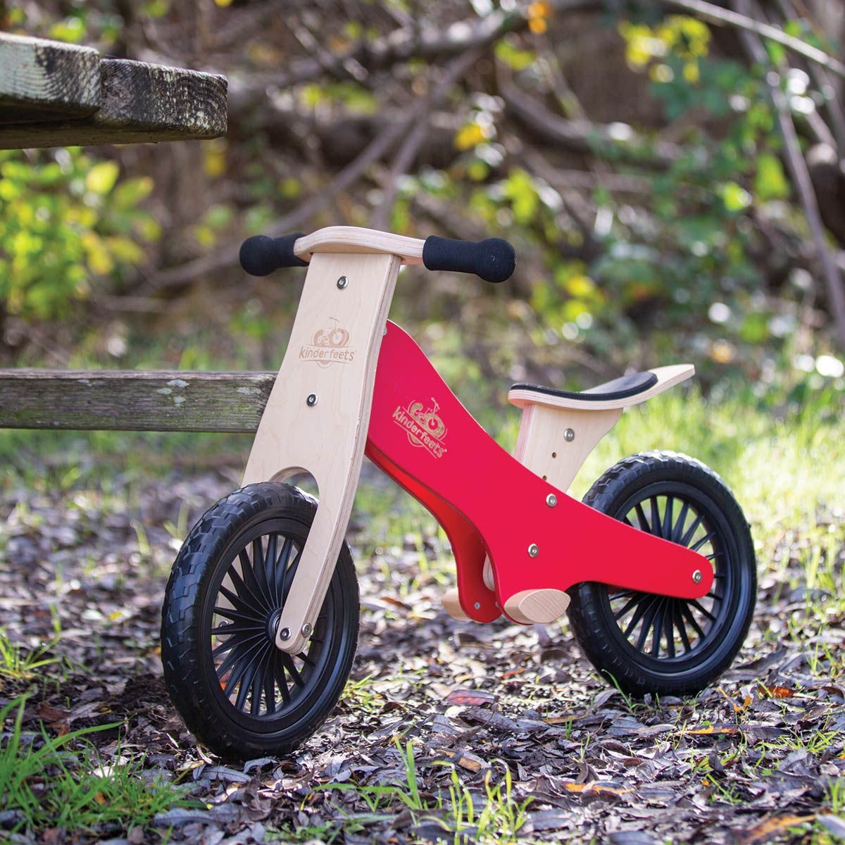 Kinderfeets Balance Bike Wooden Ride On for Toddlers Cherry Red