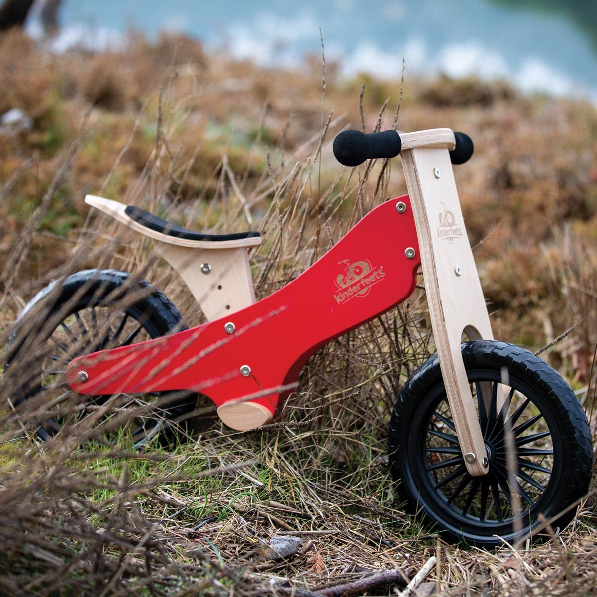 Kinderfeets Balance Bike Wooden Ride On for Toddlers Cherry Red