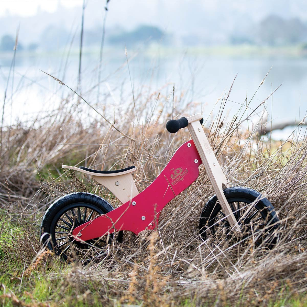 Kinderfeets Balance Bike Wooden Ride On for Toddlers Cherry Red