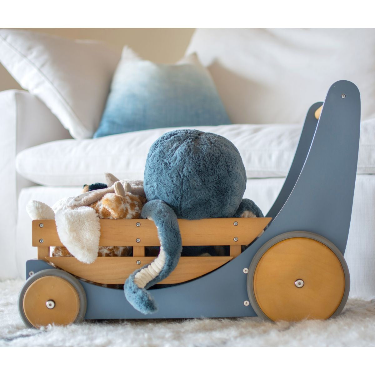 Kinderfeets Cargo Walker Slate Blue Wooden Push Toy for Toddlers