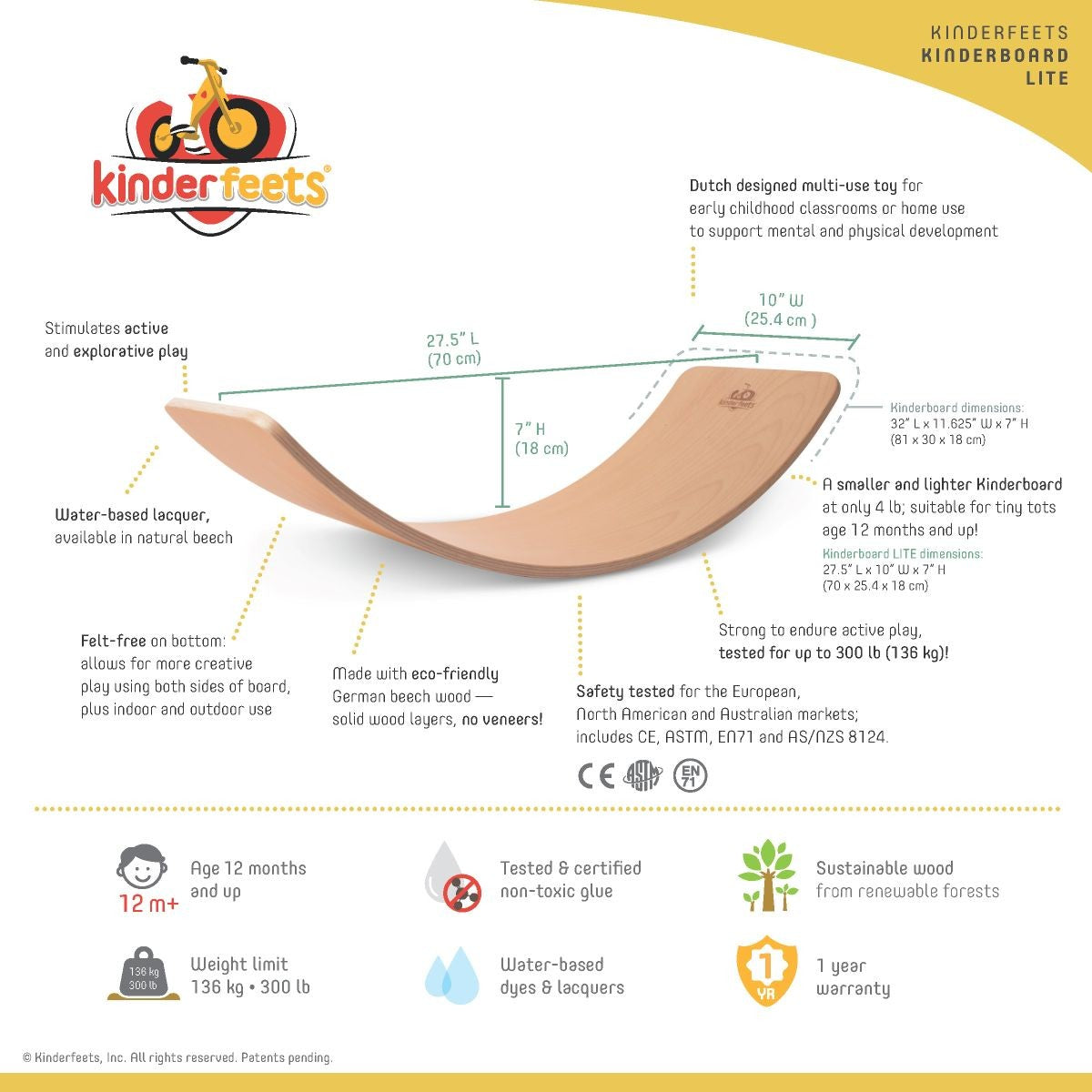 Kinderfeets Kinderboard LITE Natural Wooden Balance Board for Kids