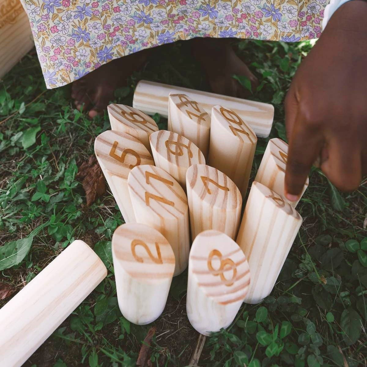 Kinderfeets Skittle Sticks Wooden Lawn Game with 12 Numbered Pins