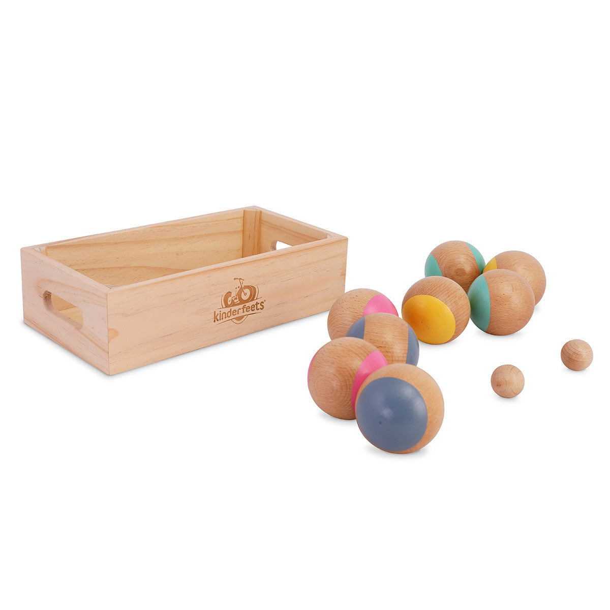 Kinderfeets Boules Wooden Toss Game for Family Fun with Storage Crate