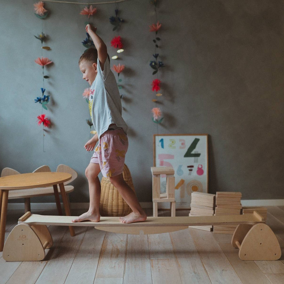 Kinderfeets Pikler Balance Beam Wooden Balance and Seesaw Set for Kids