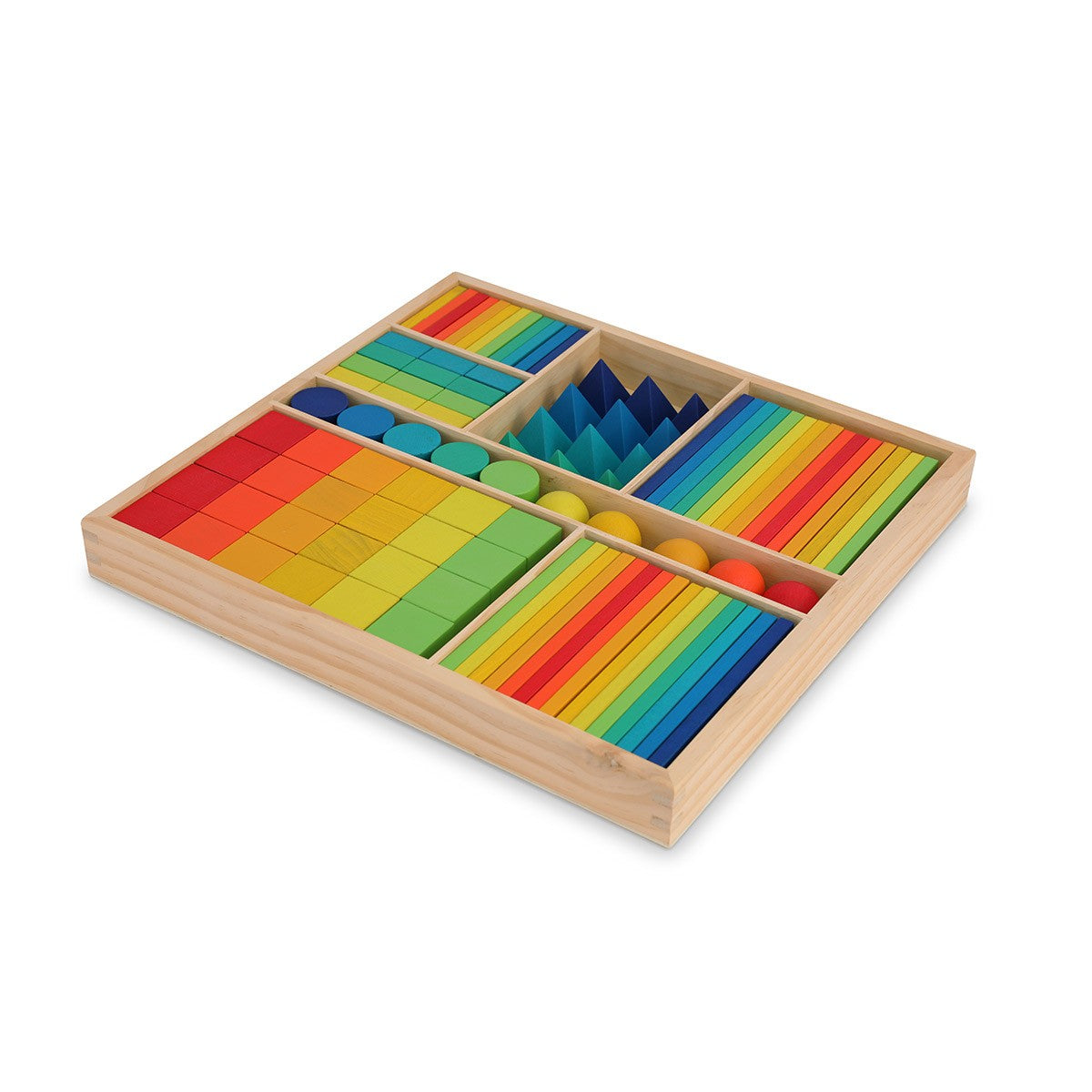 Kinderfeets Mixed Block Tray Rainbow 100 Wooden Blocks for Creative Play and Learning