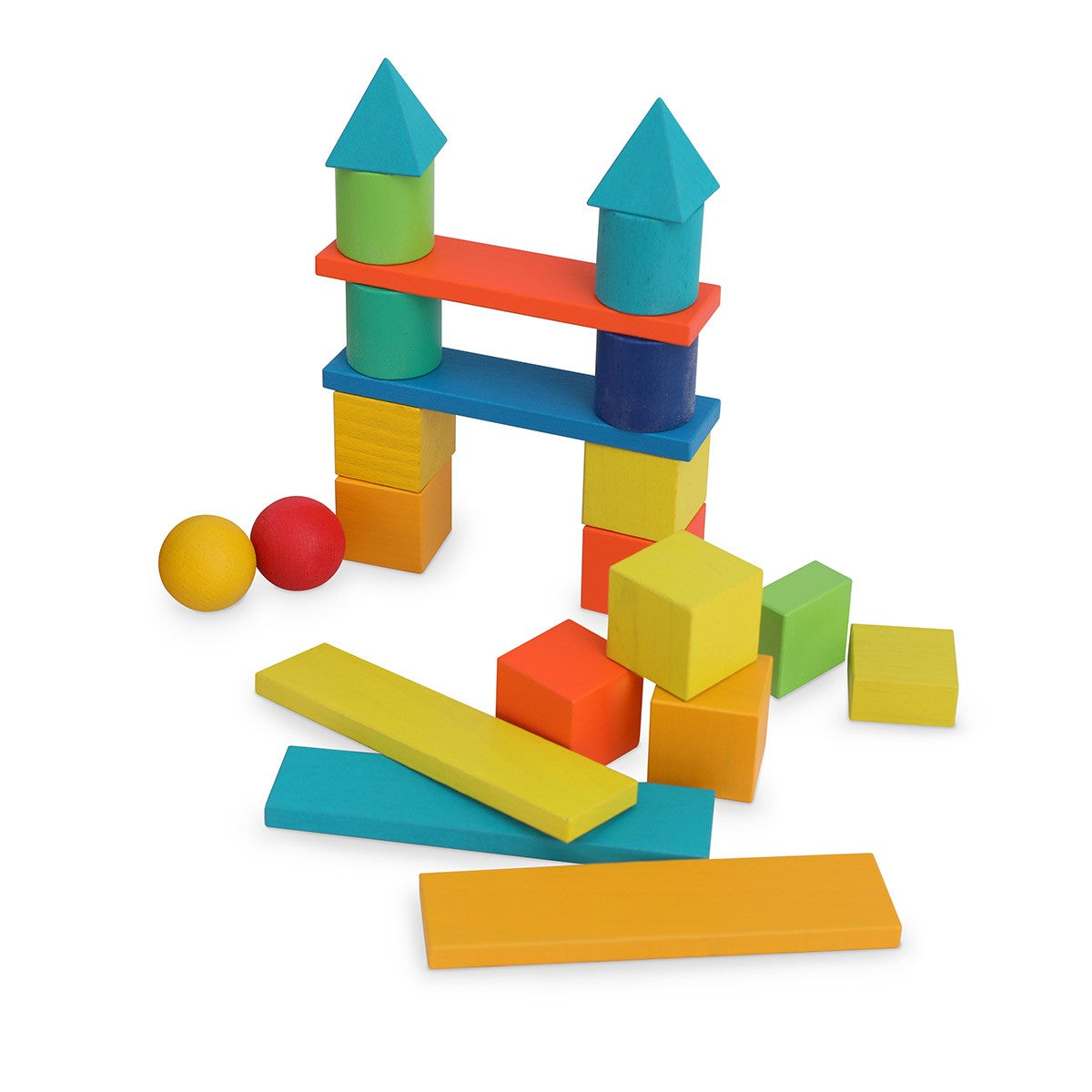 Kinderfeets Mixed Block Tray Rainbow 100 Wooden Blocks for Creative Play and Learning