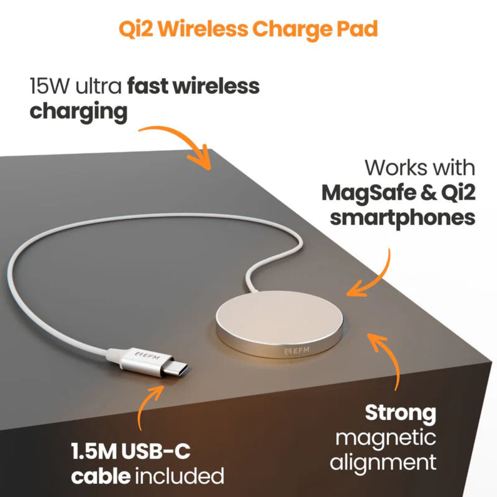 EFM Qi2 15W Wireless Charge Pad – Fast Qi2 Certified Charging