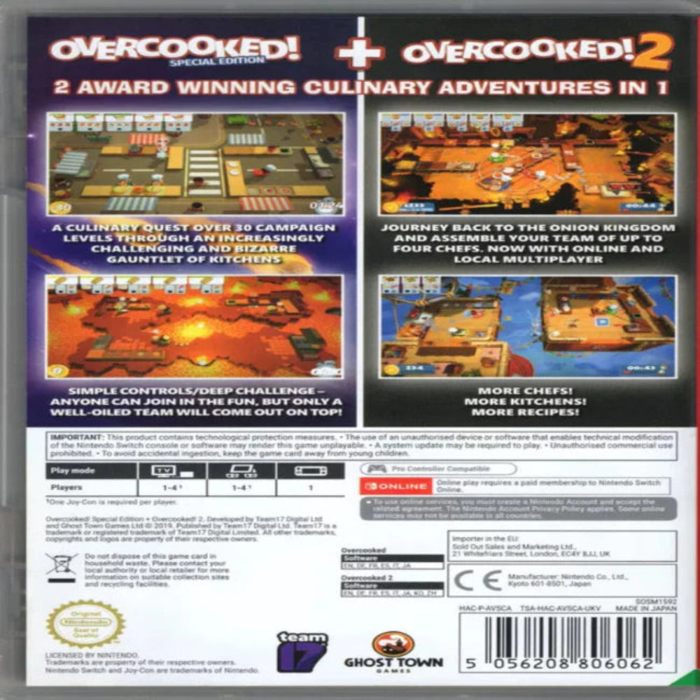 Fireshine Games Team 17 Nintendo Switch Overcooked + Overcooked 2 Double Pack Game