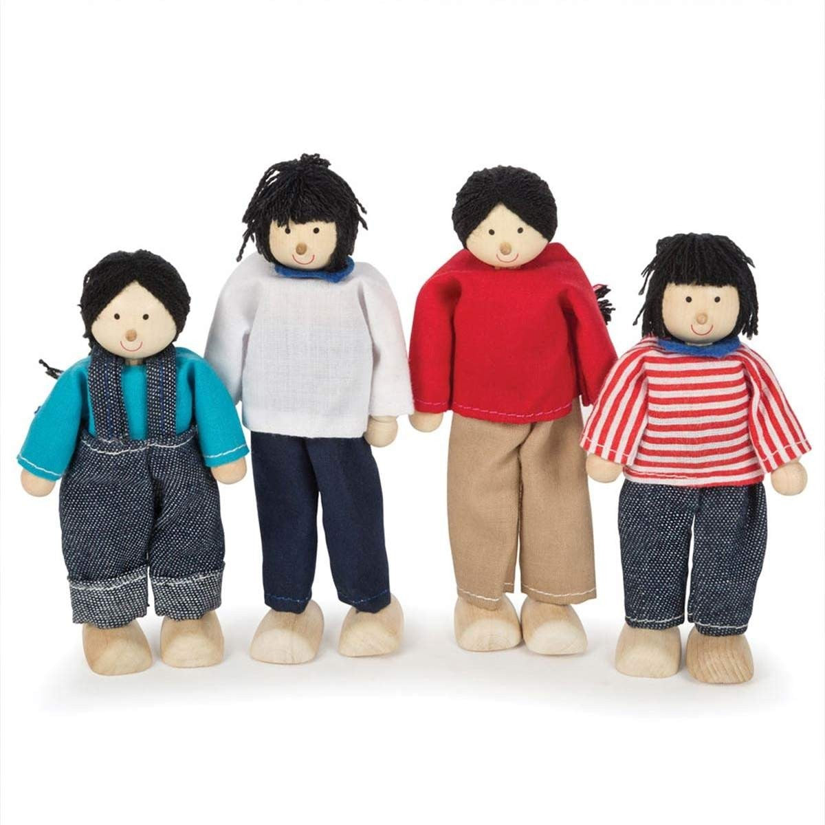 Tidlo Wooden Doll Family Set Poseable Figures for Dollhouse Play