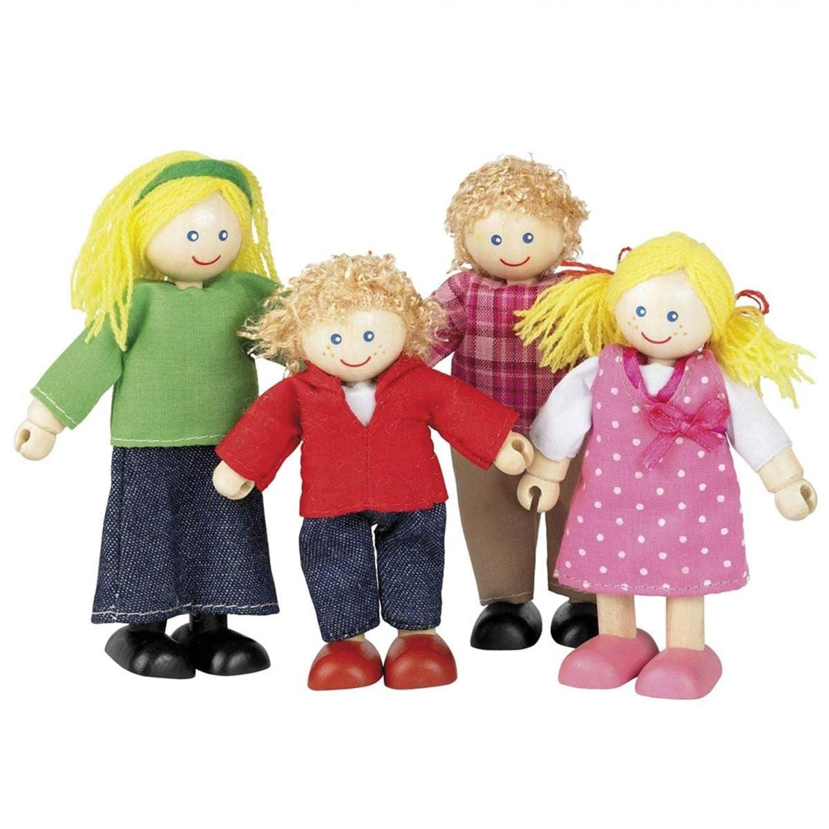 Tidlo Wooden Doll Family Set 3 Piece Dollhouse Figures for Kids