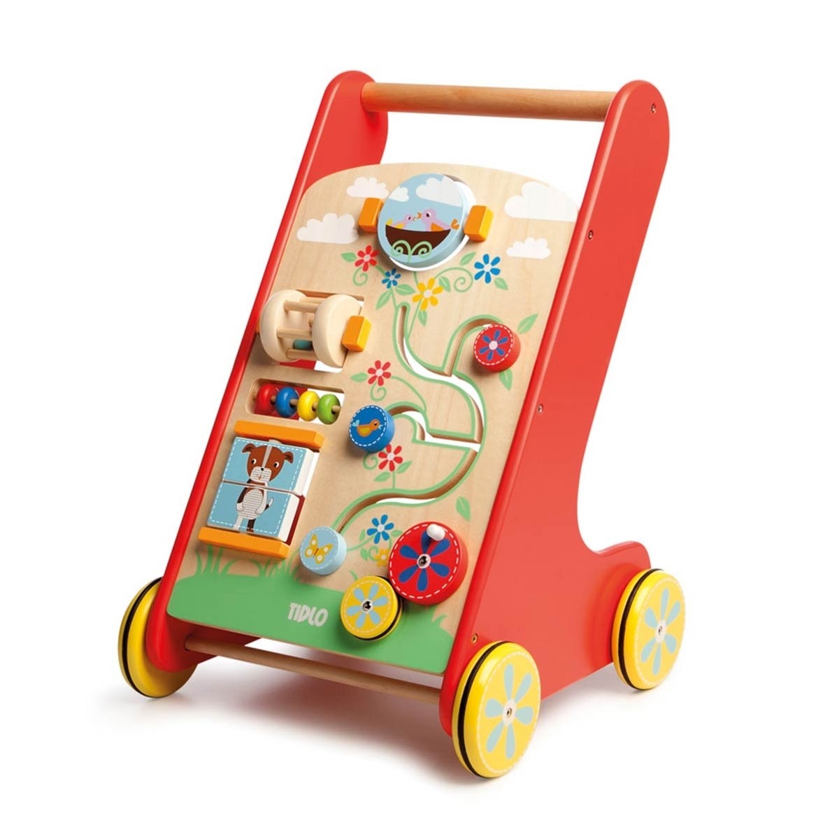 Tidlo Wooden Activity Walker for Toddlers Baby Push Toy with Educational Learning Games