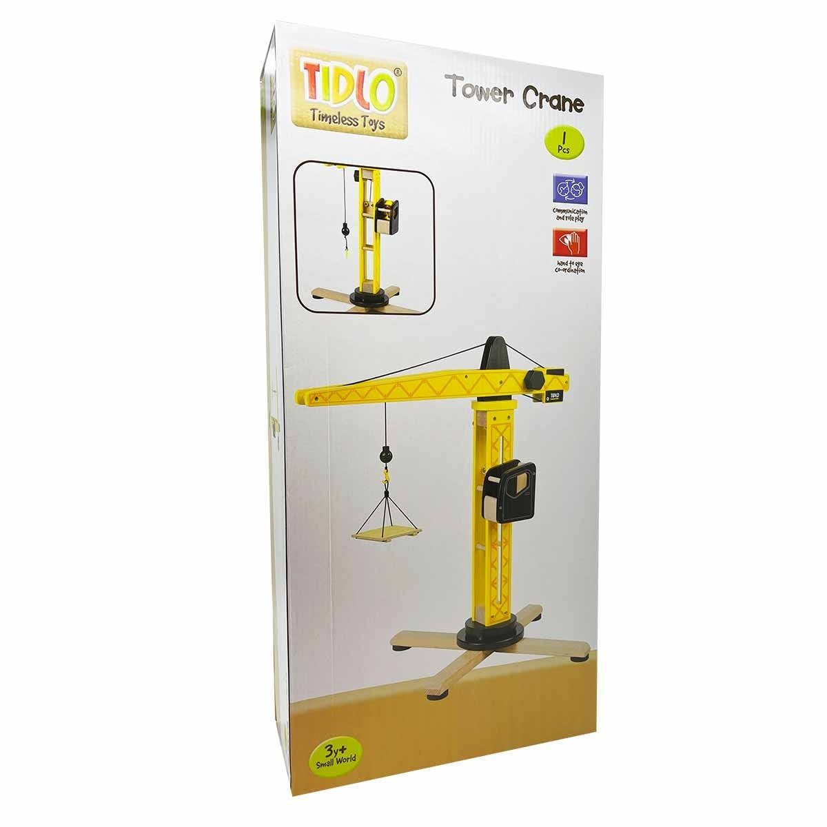 Tidlo Construction Tower Crane Toy Wooden Pretend Play Crane for Kids