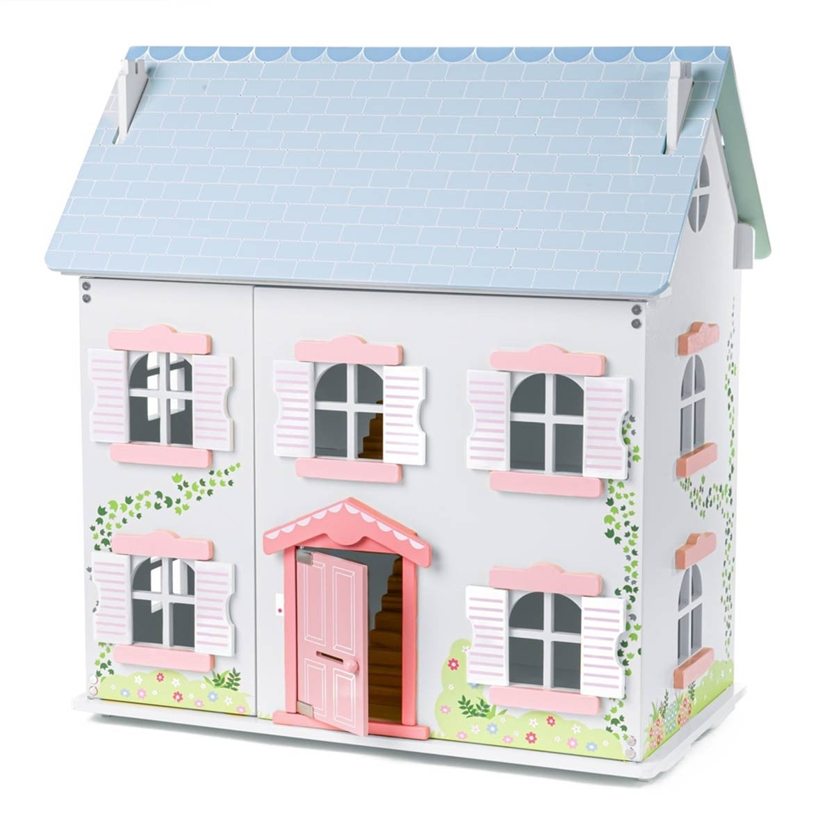 Tidlo Ivy Wooden Doll House 3 Story Dollhouse with Furniture for Kids Pretend Play