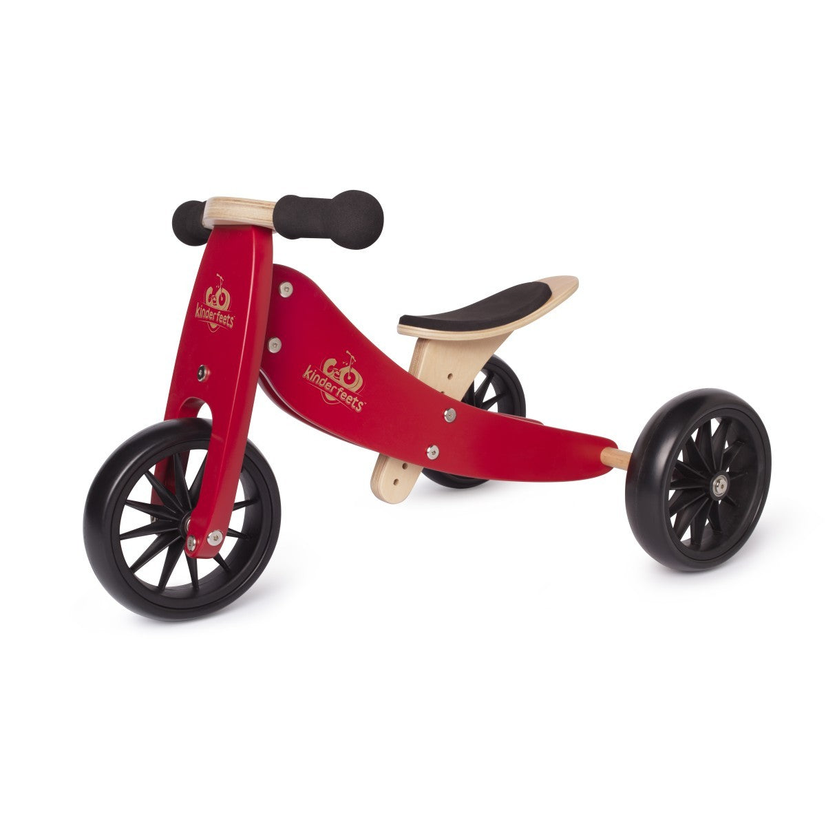Kinderfeets Tiny Tot 2 in 1 Wooden Balance Bike and Trike for Toddlers Cherry Red