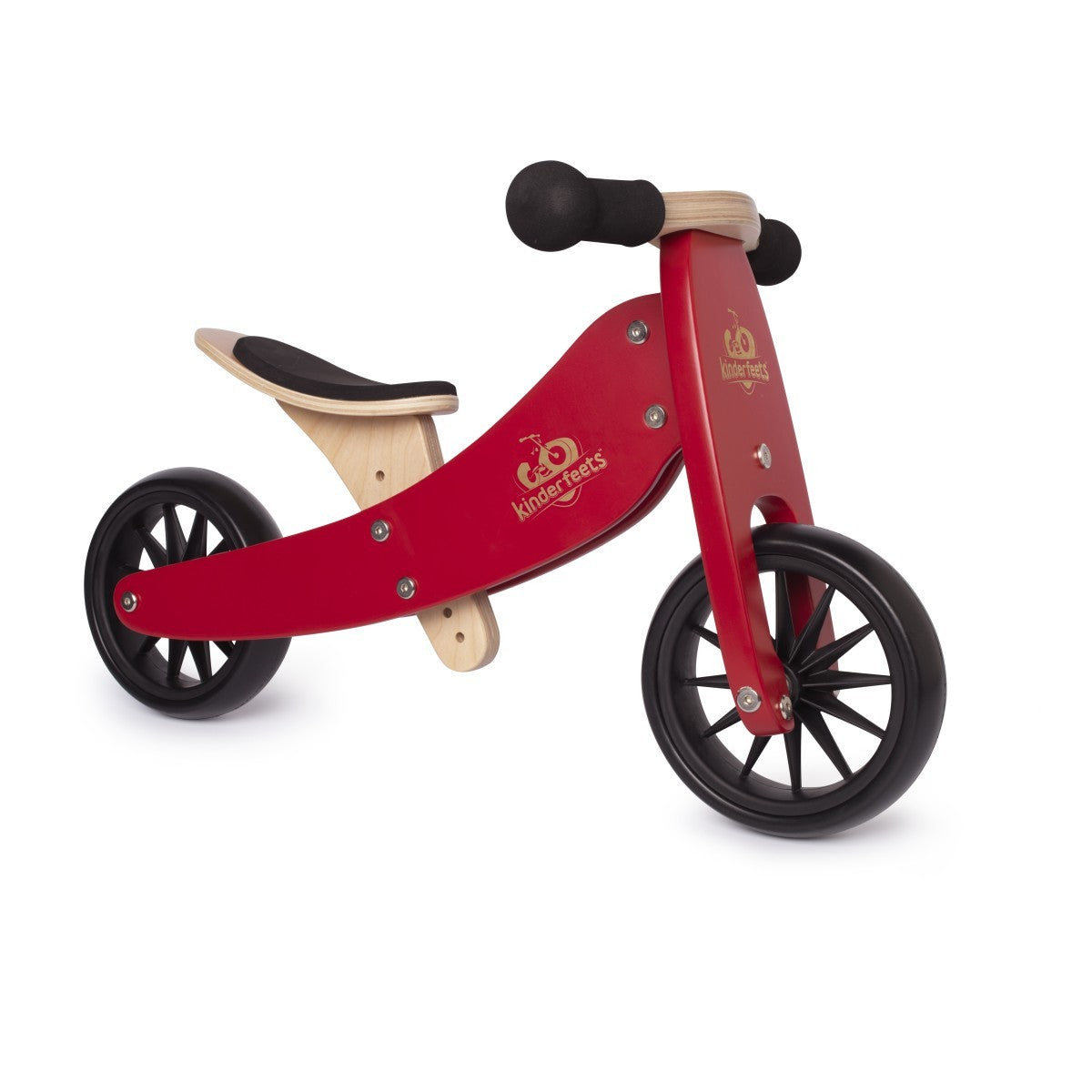 Kinderfeets Tiny Tot 2 in 1 Wooden Balance Bike and Trike for Toddlers Cherry Red