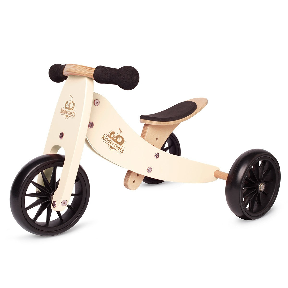 Kinderfeets Tiny Tot 2 in 1 Wooden Balance Bike and Trike Cream