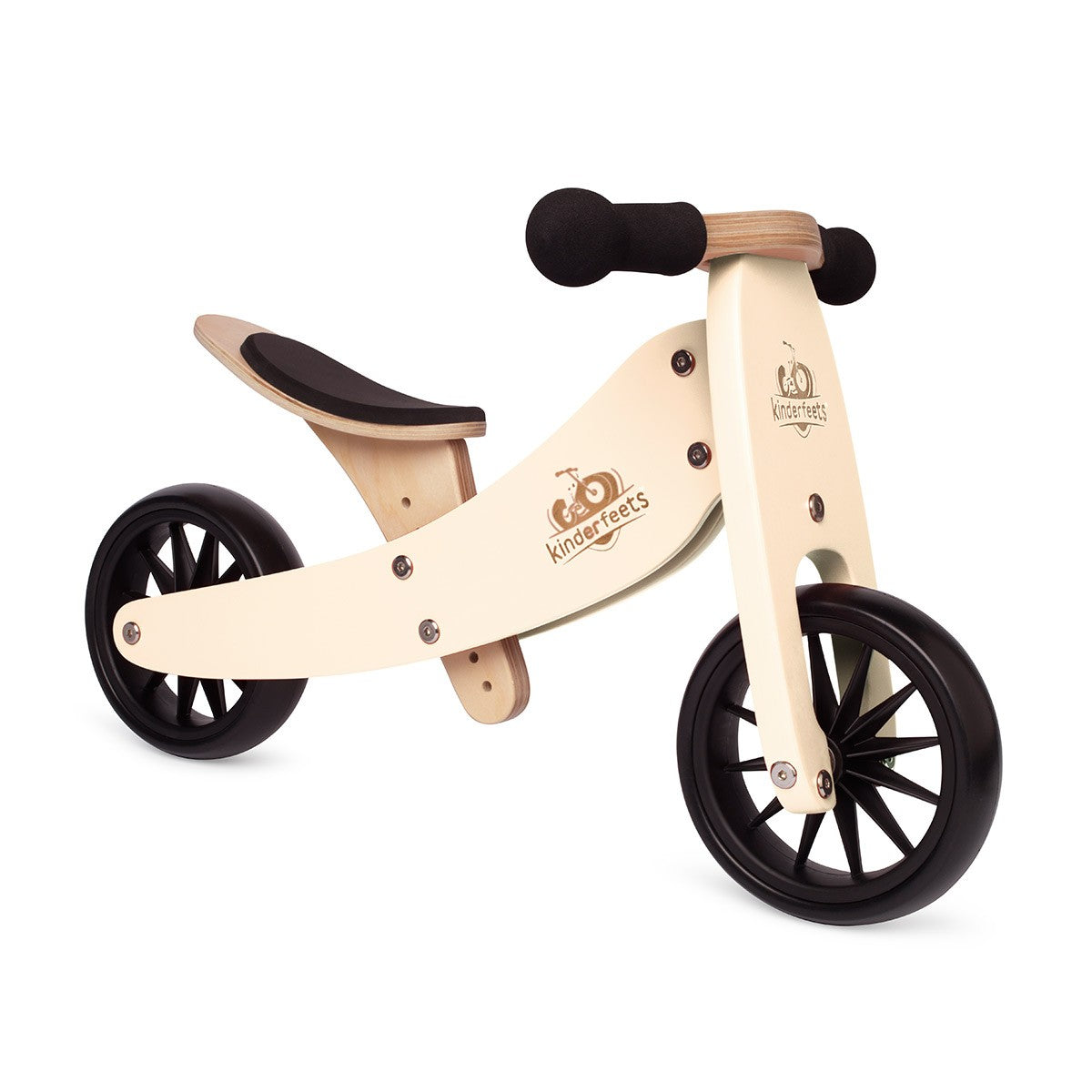 Kinderfeets Tiny Tot 2 in 1 Wooden Balance Bike and Trike Cream