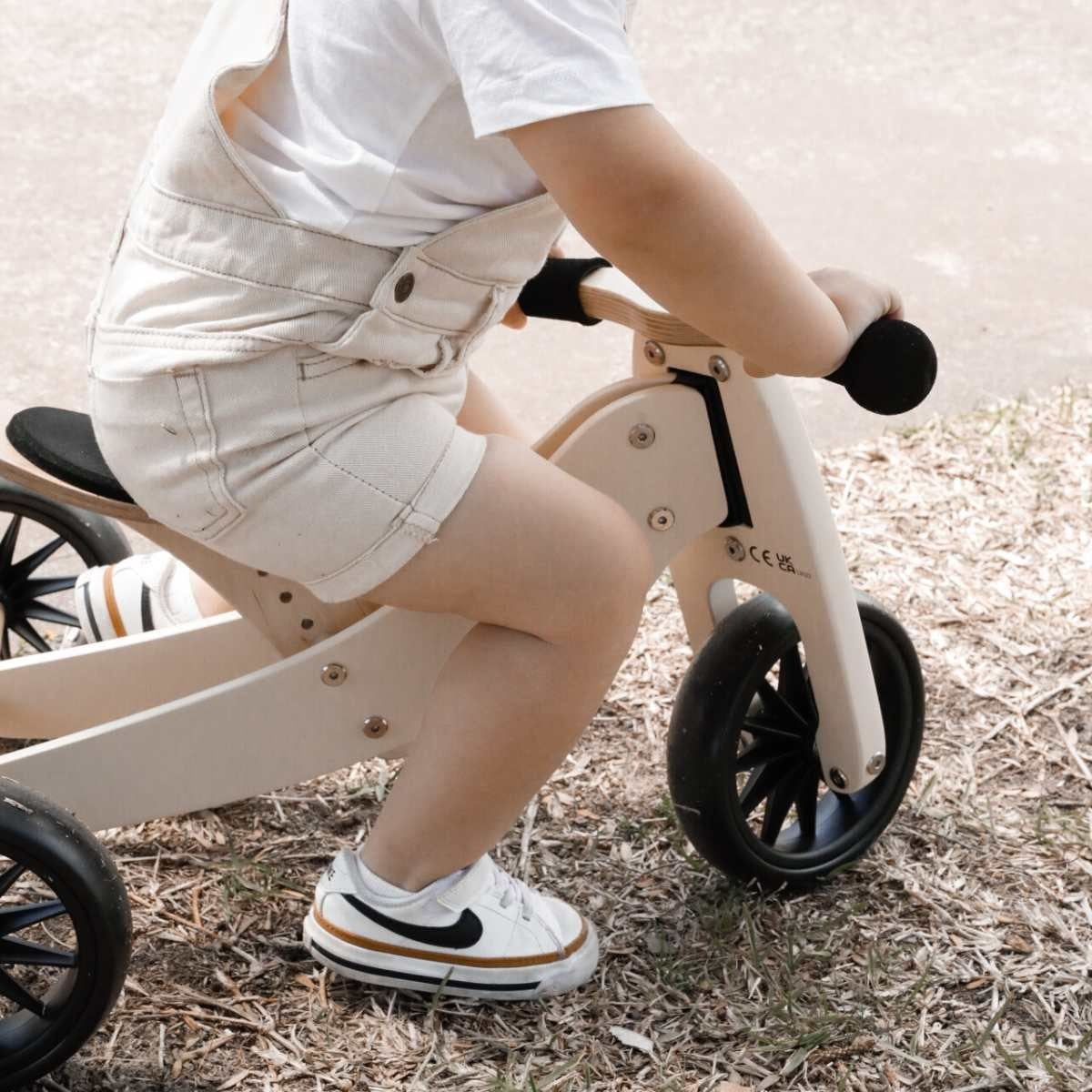 Kinderfeets Tiny Tot 2 in 1 Wooden Balance Bike and Trike Cream