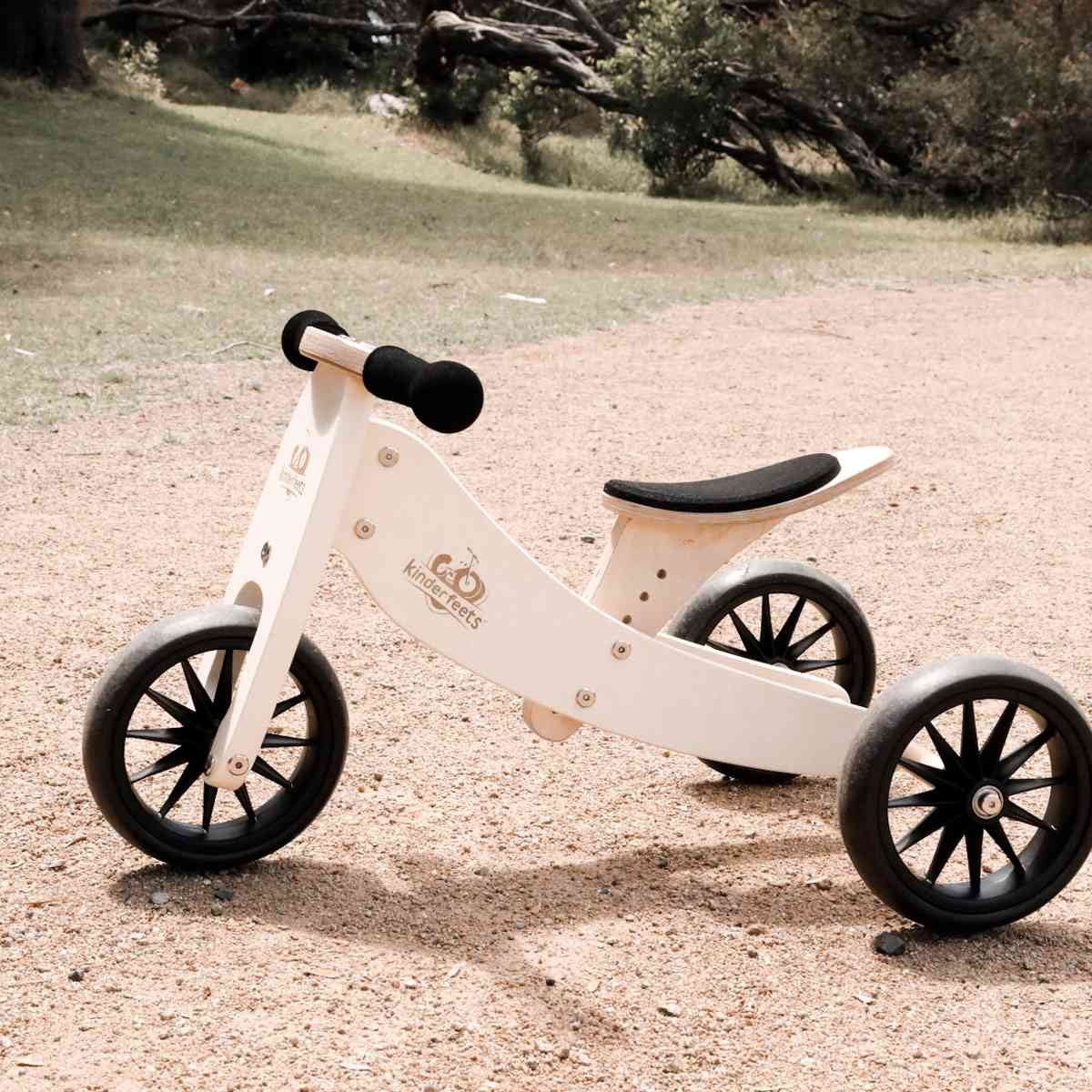 Kinderfeets Tiny Tot 2 in 1 Wooden Balance Bike and Trike Cream