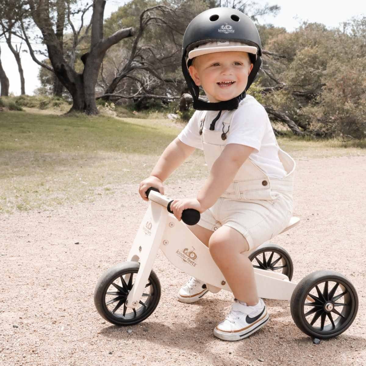 Kinderfeets Tiny Tot 2 in 1 Wooden Balance Bike and Trike Cream