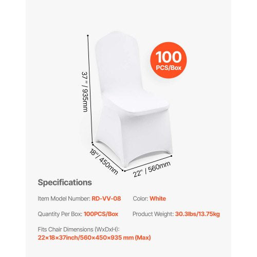 VEVOR 100PCS White Folding Chair Covers Stretch Spandex Removable Washable