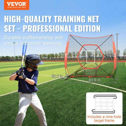 VEVOR 7x7 ft Baseball Training Net for Hitting Pitching Catching with Strike Zone