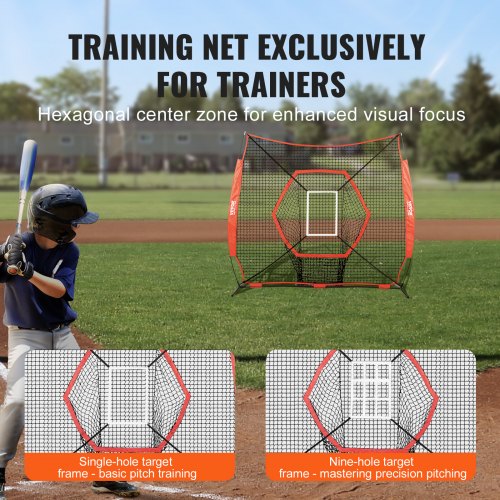 VEVOR 7x7 ft Baseball Training Net for Hitting Pitching Catching with Strike Zone