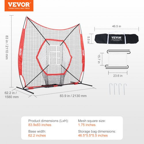 VEVOR 7x7 ft Baseball Training Net for Hitting Pitching Catching with Strike Zone