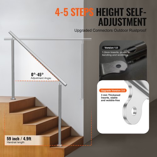 VEVOR 59 inch Outdoor Stair Handrails Stainless Steel Porch Deck Rail Kit