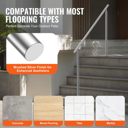 VEVOR 59 inch Outdoor Stair Handrails Stainless Steel Porch Deck Rail Kit