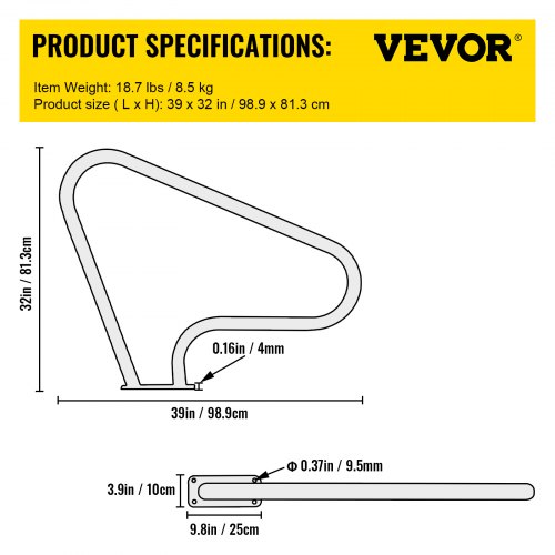 VEVOR Pool Handrail 4 ft Stainless Steel 98.9x81.3 cm Railing Cover