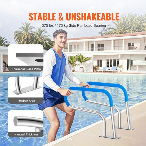 VEVOR 32x23 Inch Pool Handrail Stainless Steel Rust-Proof Grab Bar for Decks
