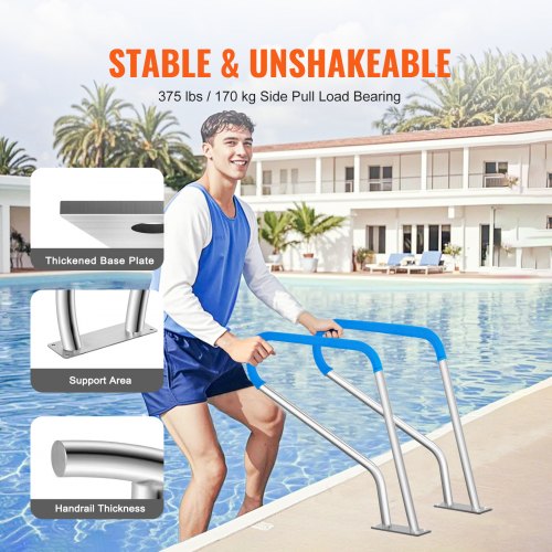 VEVOR Stainless Steel Pool Handrail 39 x 32 inch Rust Proof Grab Bar with Grip