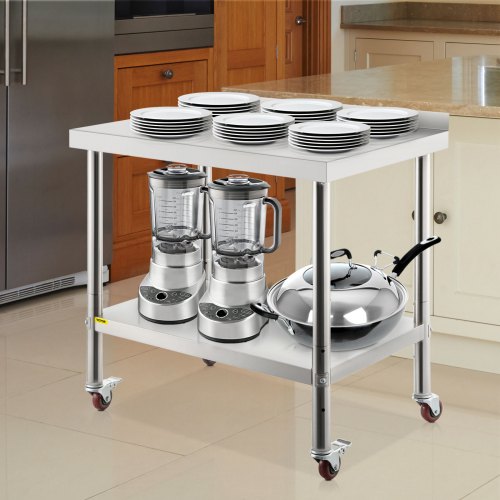 VEVOR 36x24 inch Stainless Steel Kitchen Work Prep Table with Casters