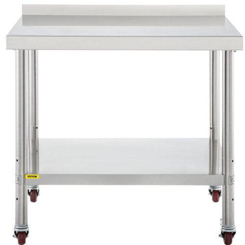 VEVOR 36x24 inch Stainless Steel Kitchen Work Prep Table with Casters