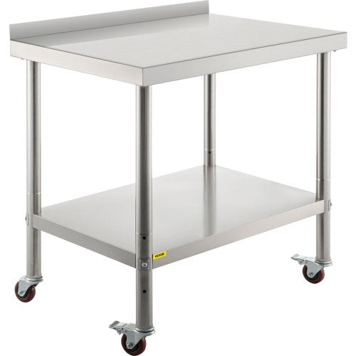VEVOR 36x24 inch Stainless Steel Kitchen Work Prep Table with Casters
