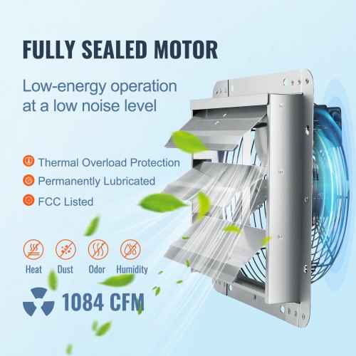 VEVOR Wall Mount Shutter Exhaust Fan 305 mm 1400RPM 1084 CFM AC Motor Ventilation